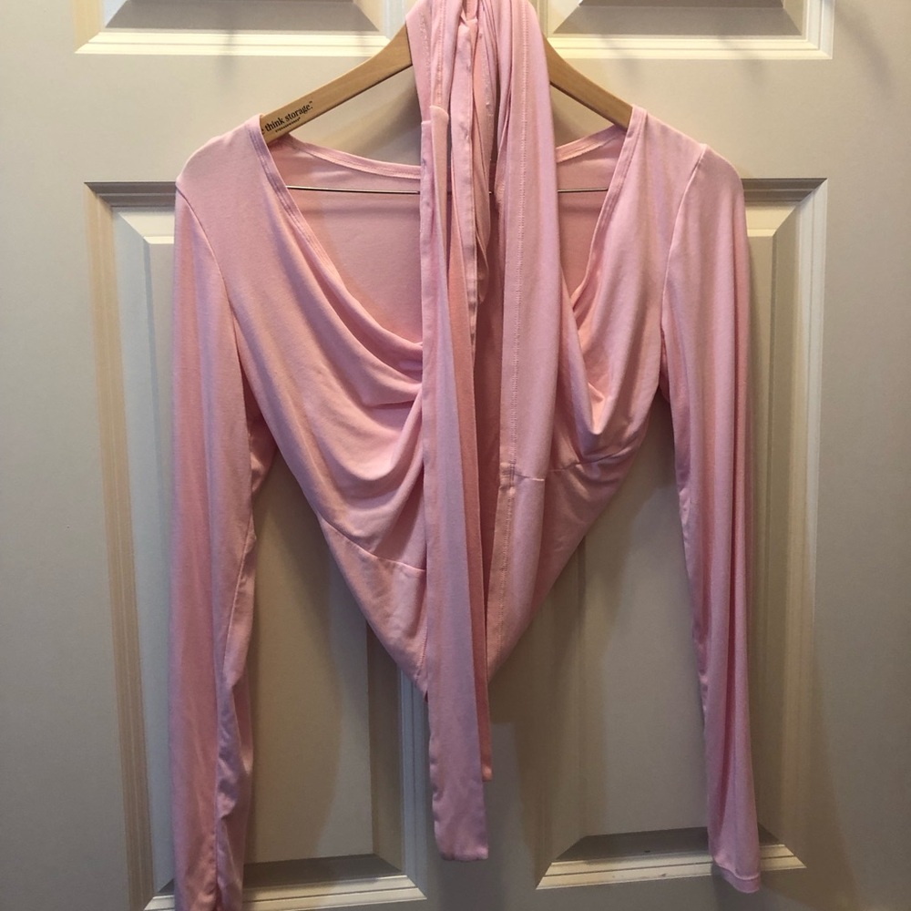 Soft Pink Pilates Long Sleeve Wrap Tie Front Top